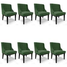 Kit 8 Cadeiras Estofadas para Sala de Jantar Base Fixa de Madeira Preto Lia Suede Verde - Ibiza