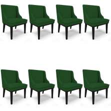 Kit 8 Cadeiras Estofadas para Sala de Jantar Base Fixa de Madeira Preto Lia Veludo Luxo Verde - Ibiza