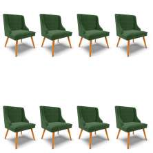 Kit 8 Cadeiras Estofadas para Sala de Jantar Pés Palito Lia Suede Verde - Ibiza