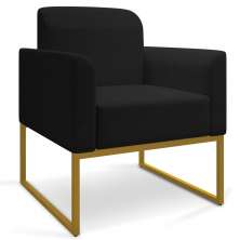 Poltrona Decorativa Base Industrial Dourada Maressa A79 Linho Preto - Ibiza