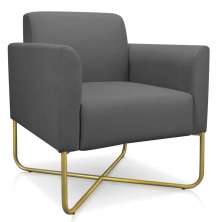 Poltrona Decorativa Base Industrial X Dourada Maressa S08 Suede Grafite - Ibiza