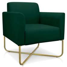 Poltrona Decorativa Base Industrial X Dourada Maressa S23 Suede Verde - Ibiza
