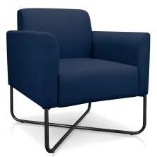 Poltrona Decorativa Base Industrial X Preta Maressa S01 Suede Azul Marinho - Ibiza