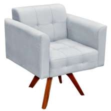 Poltrona Decorativa Sala de Estar Base Madeira Giratória Ana Suede Cinza - Ibiza