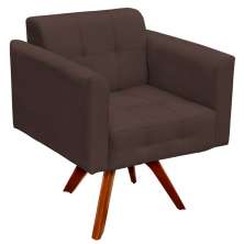 Poltrona Decorativa Sala de Estar Base Madeira Giratória Ana Suede Marrom - Ibiza
