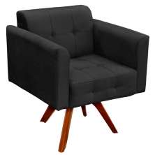 Poltrona Decorativa Sala de Estar Base Madeira Giratória Ana Suede Preto - Ibiza