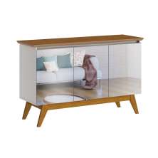 Buffet Classic 3 Portas Off White com Freijó e Espelho - Imcal Móveis