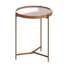 Mesa Lateral com Vidro Aqua Off White e Cobre 46 cm