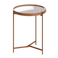 Mesa Lateral com Vidro Aqua Off White e Cobre 57 cm