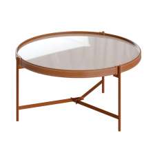Mesa de Centro com Vidro Aqua Off White e Cobre 71 cm