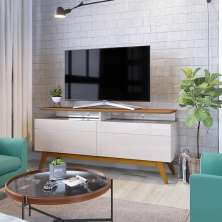 Rack Classic II 2 GV Off White com Freijó Touch 146 cm