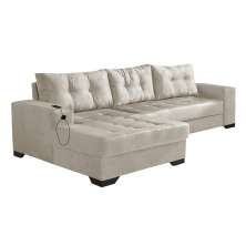 Sofá 5 Lugares Dijon com Chaise Esquerdo e Entrada USB Suede Areia