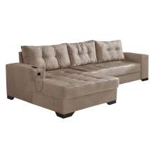 Sofá 5 Lugares Dijon com Chaise Esquerdo e Entrada USB Suede Chocolate