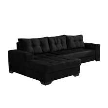 Sofá 5 Lugares Dijon com Chaise Esquerdo e Entrada USB Suede Preto