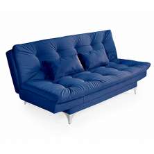 Sofá-Cama 3 Lugares Casal Versátil Veludo Liso Azul Marinho