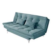 Sofá Cama 3 Lugares Versátil Veludo Liso Azul Turqueza - Império Estofados 