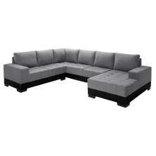 Sofá de Canto 5 Lugares com Chaise Direito Patrícia Suede Cinza e Preto
