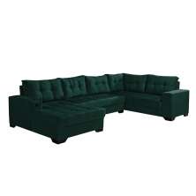 Sofá de Canto 6 Lugares Dijon com Chaise Esquerdo e Entrada USB Suede Verde