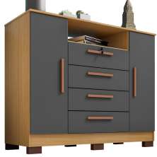 Cômoda Sapateira Rack para Quarto 2 Portas 4 Gavetas Madri Carvalho Americano/Grafite