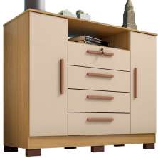 Cômoda Sapateira Rack para Quarto 2 Portas 4 Gavetas Madri Carvalho Americano/Off White