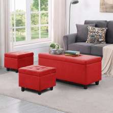 Kit Recamier Madri 1,20m + 2 Puff Suede Vermelho - Inova Decor