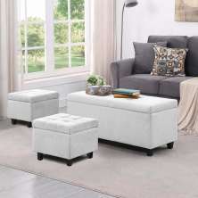 Kit Recamier Madri 1,60m + 2 Puff Suede Branco - Inova Decor