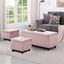Kit Recamier Madri 1,60m + 2 Puff Suede Rosa Bebe - Inova Decor