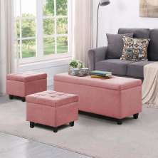 Kit Recamier Madri 1,60m + 2 Puff Suede Rose - Inova Decor