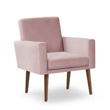 Poltrona Decorativa Nina Suede Rosa Bebe - Inova Decor