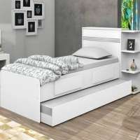 Base Cama Baú Solteiro Branca Bicama Multiuso com Base Auxiliar 2 Gavetas e 3 Prateleiras - 88x188