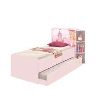 Base Cama Baú Solteiro Princesas Rosa Bicama Multiuso com Base Auxiliar e 03 Prateleiras - 88x188