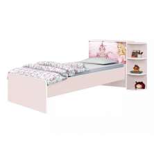 Base Cama Baú Solteiro Princesas Rosa com Baú Multiuso e 03 Prateleiras - 88x188