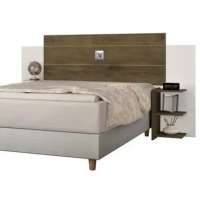 Cabeceira Queen Size Marrom com Branco de Madeira Com 2 Mesa Lateral com Prateleiras Cabeceira p/ Cama Base Box 1,58 Acp