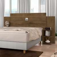 Cabeceira Queen Size de Madeira Com 2 Mesa Lateral com Prateleiras Cabeceira p/ Cama Base Box 1,58 Acp