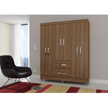 Guarda Roupa Roupeiro De Casal 6 Portas Marrom com Pés Cabideiro 1,50x1,88 Viena