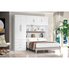 Kit 2x1 Guarda Roupa Roupeiro De Casal Branco + Cabeceira com Baú Interno Luxo 2,05 x 2,00 Cc
