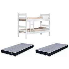 Kit Beliche De Solteiro Branca com Escada Madeira Reforçada 100% Mdf + 2 Colchão de Espuma D28 Solteiro