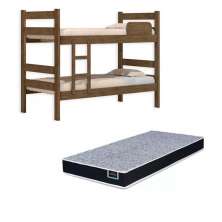 Kit Beliche De Solteiro Marrom com Escada Madeira Reforçada 100% Mdf + 1 Colchão de Espuma D28 Solteiro
