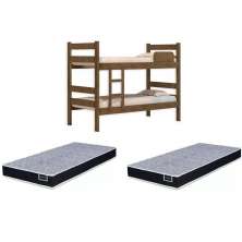 Kit Beliche De Solteiro Marrom com Escada Madeira Reforçada 100% Mdf + 2 Colchão de Espuma D28 Solteiro