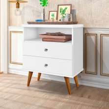 Mesa de Mesa de Cabeceira 2 Gavetas Status JA Móveis - Branco