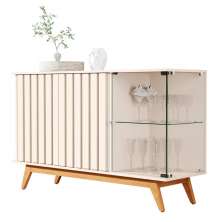 Buffet Ripado com 3 Portas e Lateral de Vidro Nice Pérola