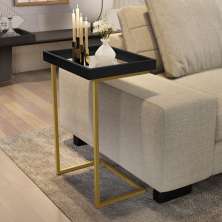 Mesa Lateral Apoio Para Sofá Com Espelho JB 4774 - Preto com Dourado - Lojas RPM
