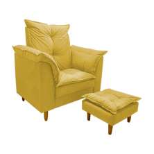 Poltrona de Amamentação + Puff Luana Pés Madeira Suede Amarelo