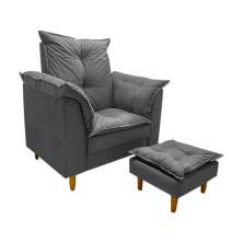 Poltrona de Amamentação + Puff Luana Pés Madeira Suede Cinza