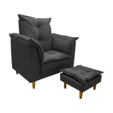 Poltrona de Amamentação + Puff Luana Pés Madeira Suede Cinza Grafite