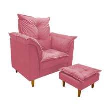 Poltrona de Amamentação + Puff Luana Pés Madeira Suede Rosa