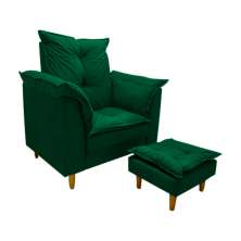 Poltrona de Amamentação + Puff Luana Pés Madeira Suede Verde Militar
