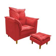 Poltrona de Amamentação + Puff Luana Pés Madeira Suede Vermelho