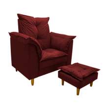 Poltrona de Amamentação + Puff Luana Pés Madeira Suede Vermelho Bordo