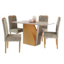 Conjunto Mesa de Jantar Harpa Off White 1,20 M com 4 Cadeiras Diamante